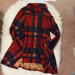 Vintage Plaid Turtleneck Tunic with Pockets